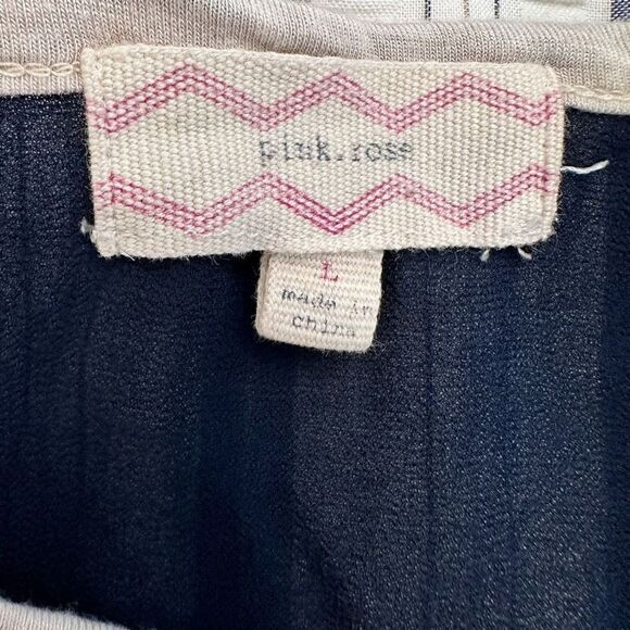 Pink Rose Striped Half Sleeve Sheer Yoke Rayon Blend Pocket Tee Black Pink Large - Picture 3 of 4